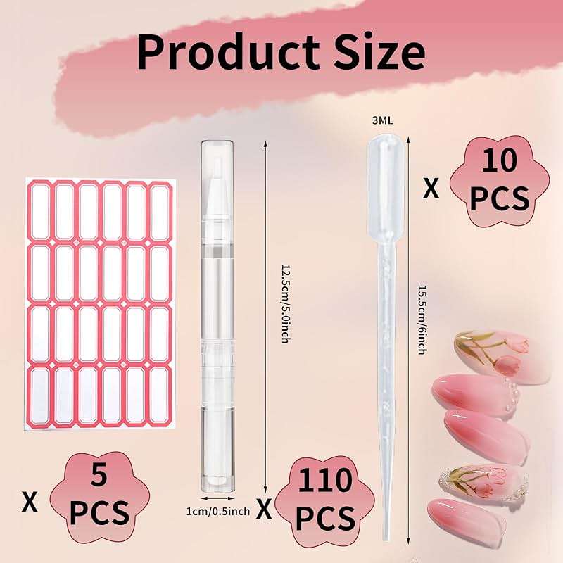 Olutacot 110 Pcs 3 ml Empty Cuticle Oil Pen Transparent Twist Pen Empty Nail Oil Pen with Brush Tip Cosmetic Container Applicator for Homemade Nail Oil, Lip Gloss, Eyelash Growth Liquid, White - Image 3