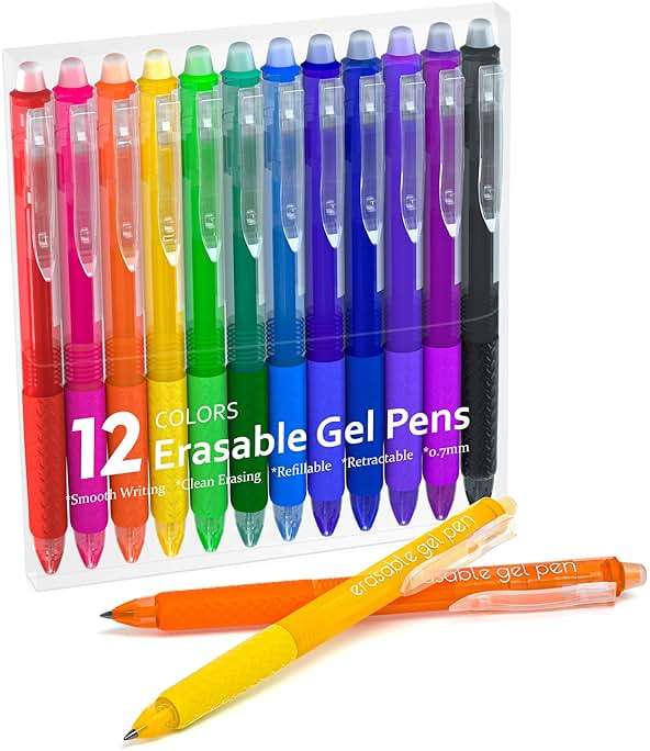 Lineon Erasable Gel Pens, 12 Colors Retractable Fine Point Erasable Pens Clicker for Back to School, Assorted Color Inks, Make Mistakes Disappear for Drawing Writing Planner and Crossword Puzzles - Image 1