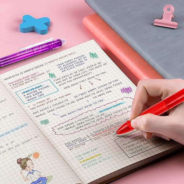 Lineon Erasable Gel Pens, 12 Colors Retractable Fine Point Erasable Pens Clicker for Back to School, Assorted Color Inks, Make Mistakes Disappear for Drawing Writing Planner and Crossword Puzzles - Image 2