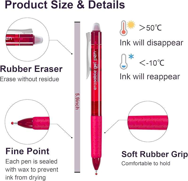 Lineon Erasable Gel Pens, 12 Colors Retractable Fine Point Erasable Pens Clicker for Back to School, Assorted Color Inks, Make Mistakes Disappear for Drawing Writing Planner and Crossword Puzzles - Image 3