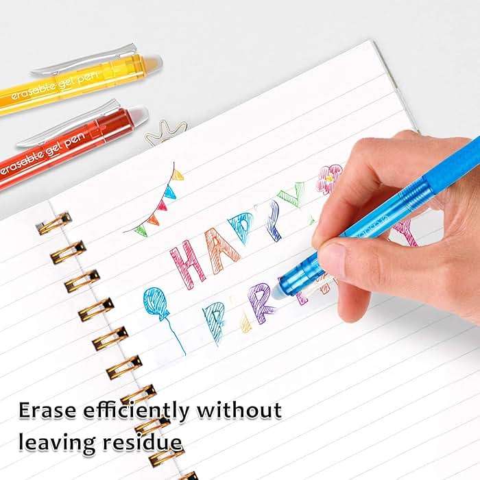 Lineon Erasable Gel Pens, 12 Colors Retractable Fine Point Erasable Pens Clicker for Back to School, Assorted Color Inks, Make Mistakes Disappear for Drawing Writing Planner and Crossword Puzzles - Image 4