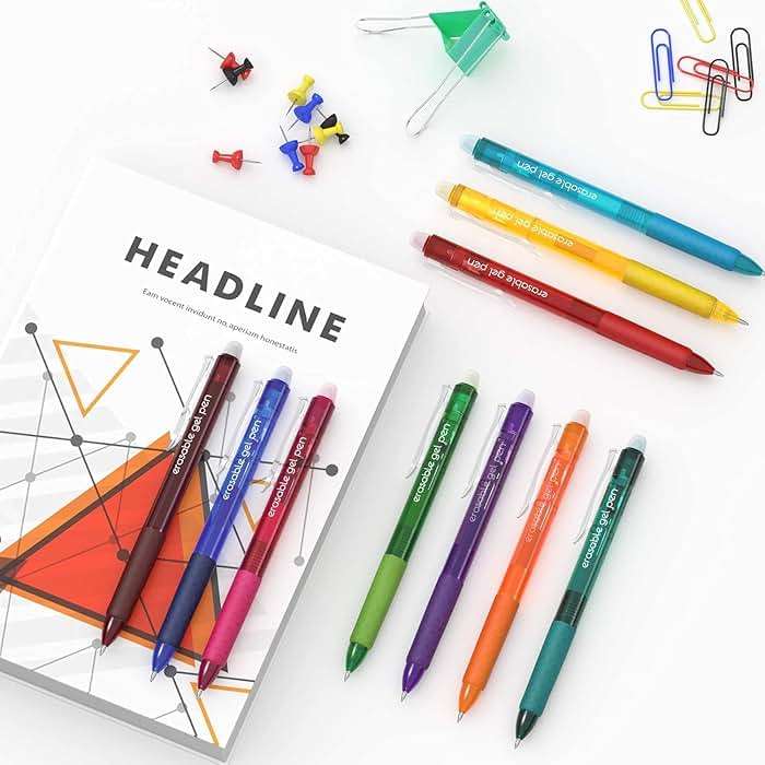 Lineon Erasable Gel Pens, 12 Colors Retractable Fine Point Erasable Pens Clicker for Back to School, Assorted Color Inks, Make Mistakes Disappear for Drawing Writing Planner and Crossword Puzzles - Image 6