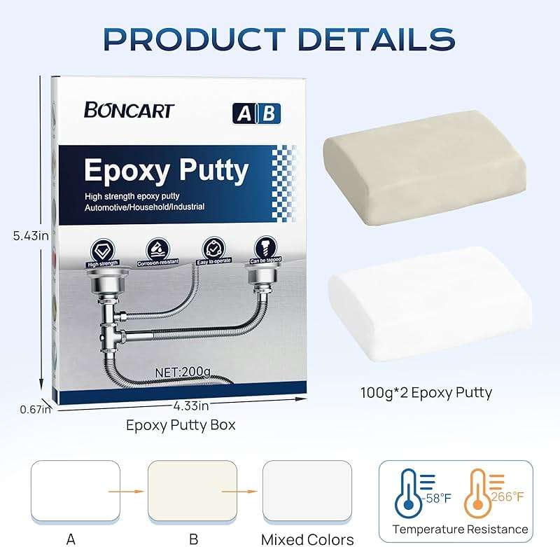 Boncart Epoxy Putty, 200g Fast Repair AB Epoxy Putty, High-Strength Two-Part Filler for Metal, Wood, Tile, Ceramics, Multi-Purpose Sculpt Clay for Bonding, Repairing, Sculpting (White) - Image 8
