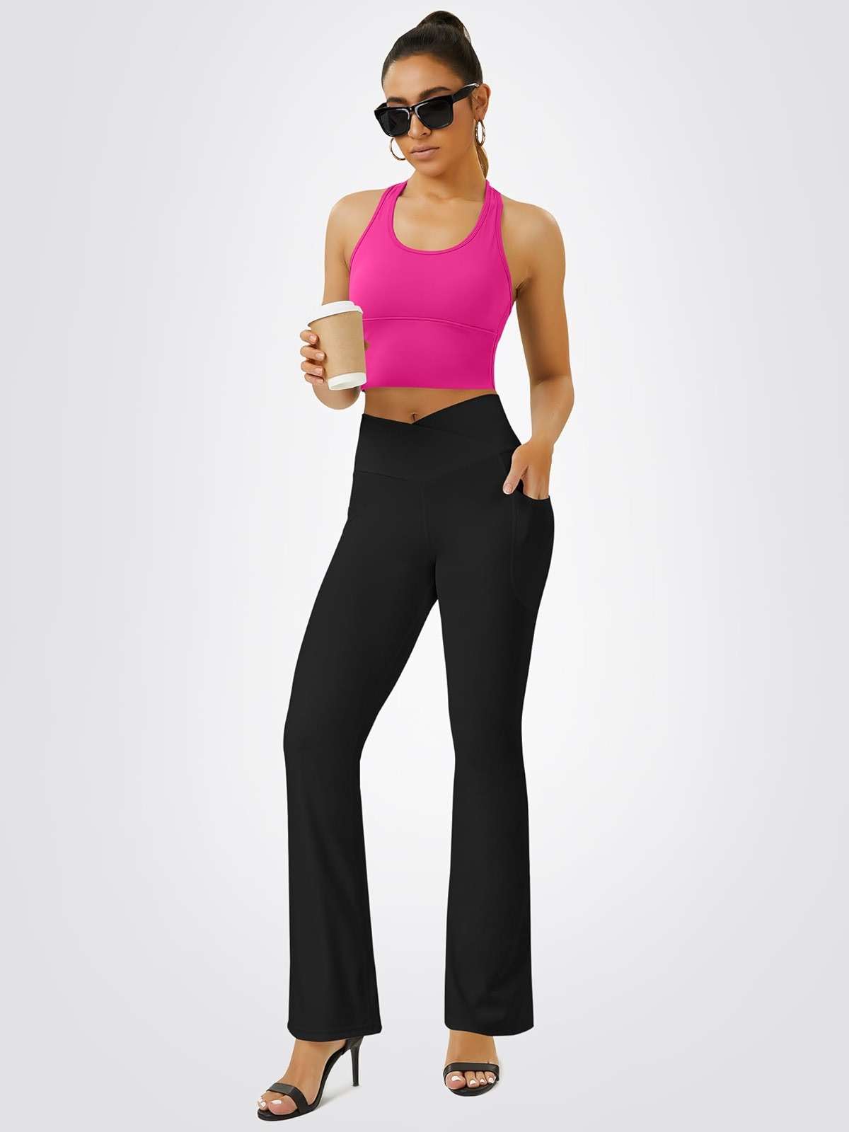 FOHOFO Yoga Pants Women, Flare Leggings for Women with Pockets Crossover High Waisted Bootcut Yoga Pants - Image 5