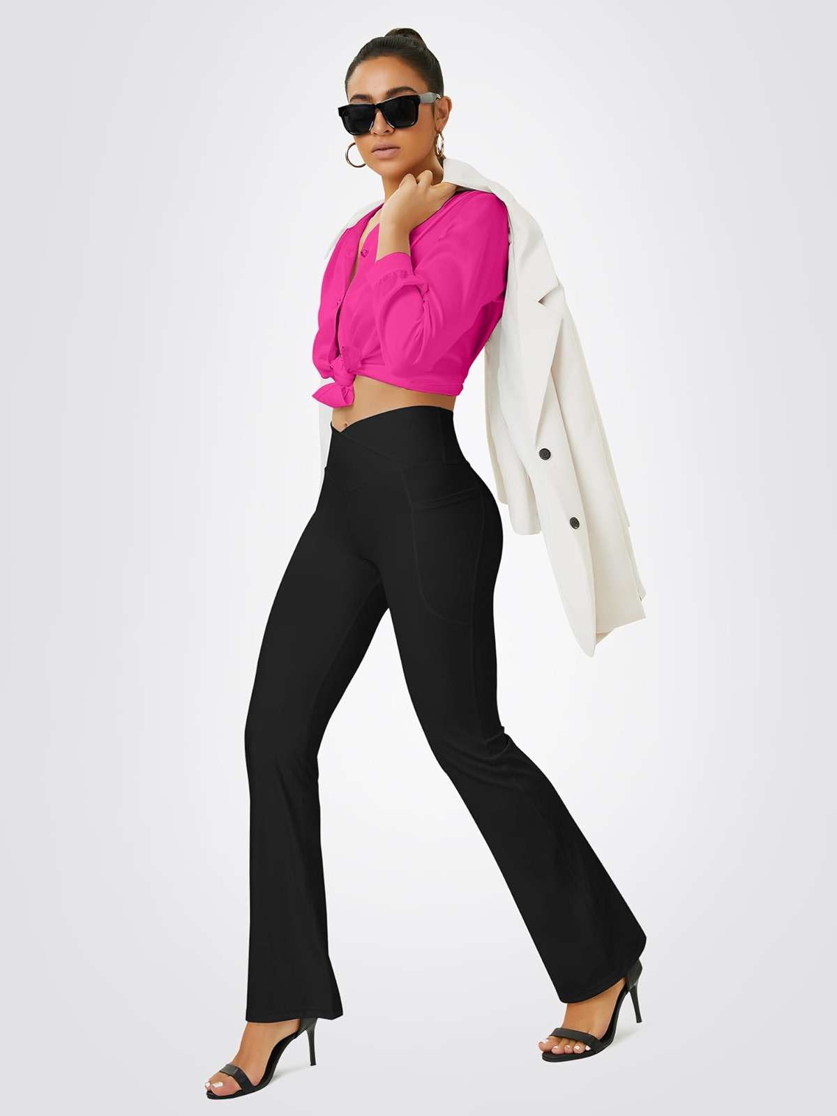 FOHOFO Yoga Pants Women, Flare Leggings for Women with Pockets Crossover High Waisted Bootcut Yoga Pants - Image 6