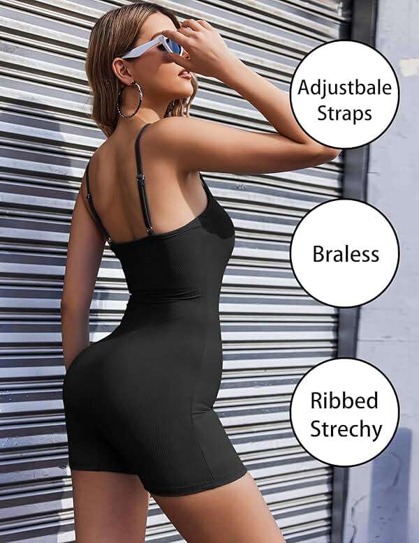 Ekouaer Womens Workout Romper Ribbed Unitard Stretch One Piece Short Jumpsuits Yoga Sleeveless Adjustable Outfits - Image 4