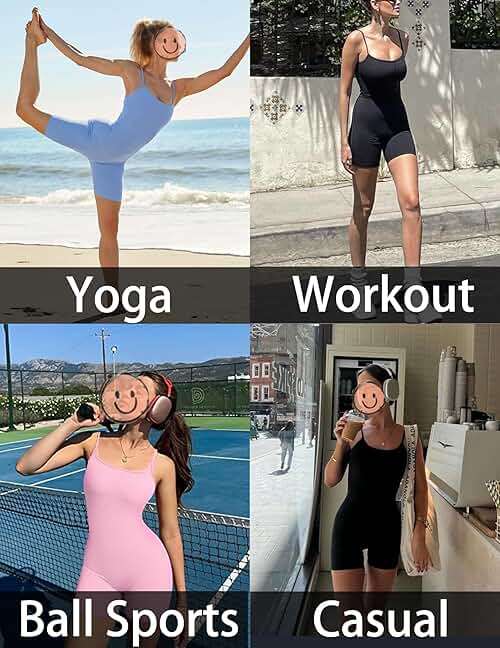Ekouaer Womens Workout Romper Ribbed Unitard Stretch One Piece Short Jumpsuits Yoga Sleeveless Adjustable Outfits - Image 5