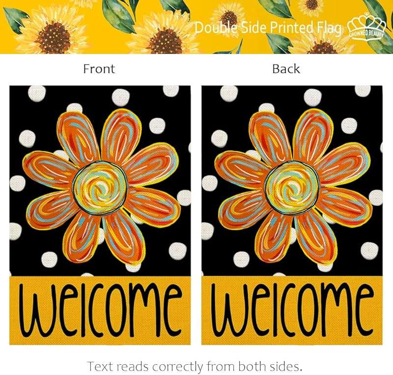 CROWNED BEAUTY Summer Garden Flag Floral 12x18 Inch Double Sided Small Burlap Seasonal Holiday Polka Dots Flag for Outside Yard Decoration - Image 6