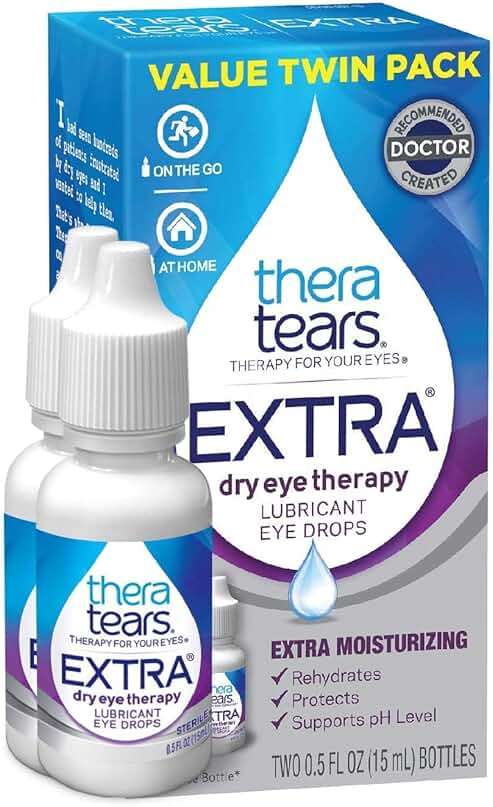 TheraTears Extra Dry Eye Therapy Lubricating Eye Drops for Dry Eyes, 0.5 fl oz Bottle, 2 Count & SteriLid Eyelid Cleanser and Face Wash, for irritated eyes, 2 fl oz Spray - Image 5