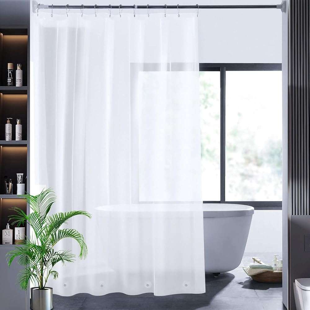 Frosted Shower Curtain Liner 74 Inches Long with 6 Weighted Magnets, PEVA Plastic Waterproof 72x74 Shower Liner with 6 Side Magnets to Keep Shower Curtain Closed to Wall - Image 1