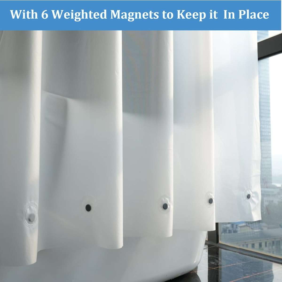 Frosted Shower Curtain Liner 74 Inches Long with 6 Weighted Magnets, PEVA Plastic Waterproof 72x74 Shower Liner with 6 Side Magnets to Keep Shower Curtain Closed to Wall - Image 3