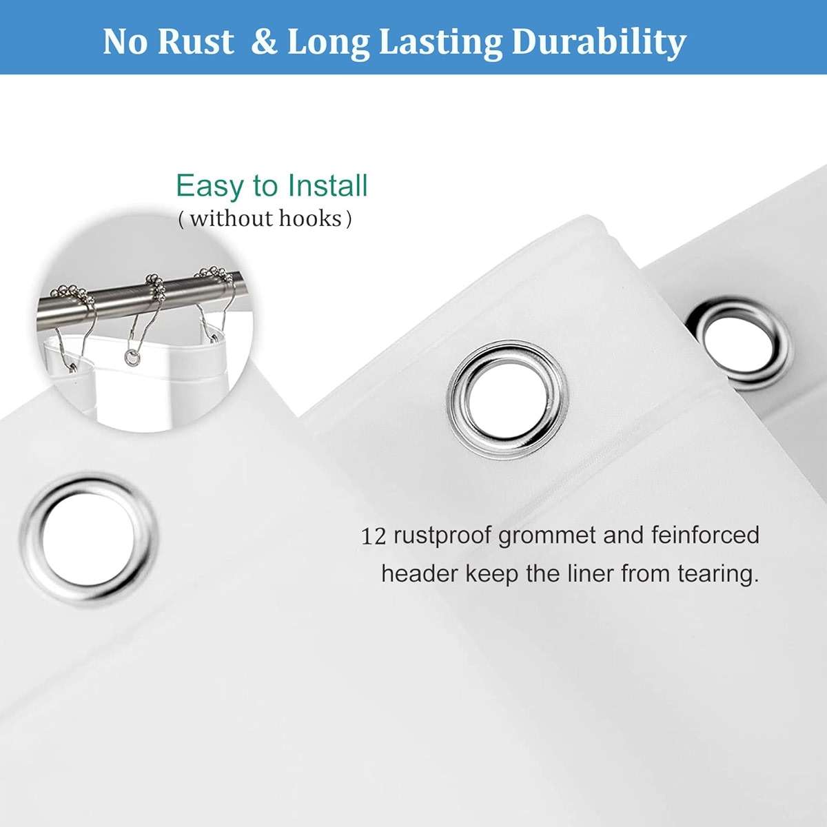 Frosted Shower Curtain Liner 74 Inches Long with 6 Weighted Magnets, PEVA Plastic Waterproof 72x74 Shower Liner with 6 Side Magnets to Keep Shower Curtain Closed to Wall - Image 4