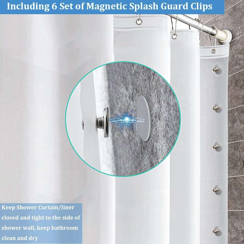 Frosted Shower Curtain Liner 74 Inches Long with 6 Weighted Magnets, PEVA Plastic Waterproof 72x74 Shower Liner with 6 Side Magnets to Keep Shower Curtain Closed to Wall - Image 5