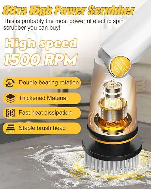 Qimedo Electric Spin Scrubber with Two Batteries Q2 Pro,1500 RPM High Power Electric Scrubber for Cleaning,Shower Cordless Cleaning Brush with Display for Tub/Tile/Floor (Effortless Handle/8 Brushes) - Image 2