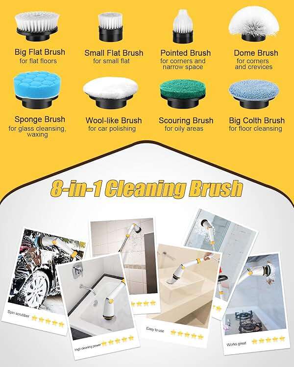Qimedo Electric Spin Scrubber with Two Batteries Q2 Pro,1500 RPM High Power Electric Scrubber for Cleaning,Shower Cordless Cleaning Brush with Display for Tub/Tile/Floor (Effortless Handle/8 Brushes) - Image 6