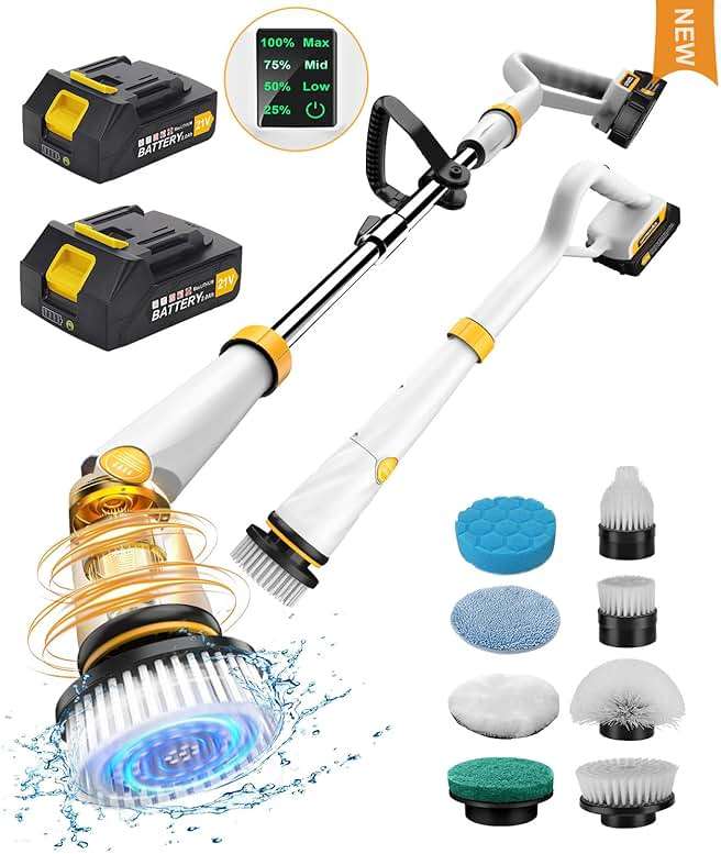 Qimedo Electric Spin Scrubber with Two Batteries Q2 Pro,1500 RPM High Power Electric Scrubber for Cleaning,Shower Cordless Cleaning Brush with Display for Tub/Tile/Floor (Effortless Handle/8 Brushes) - Image 9