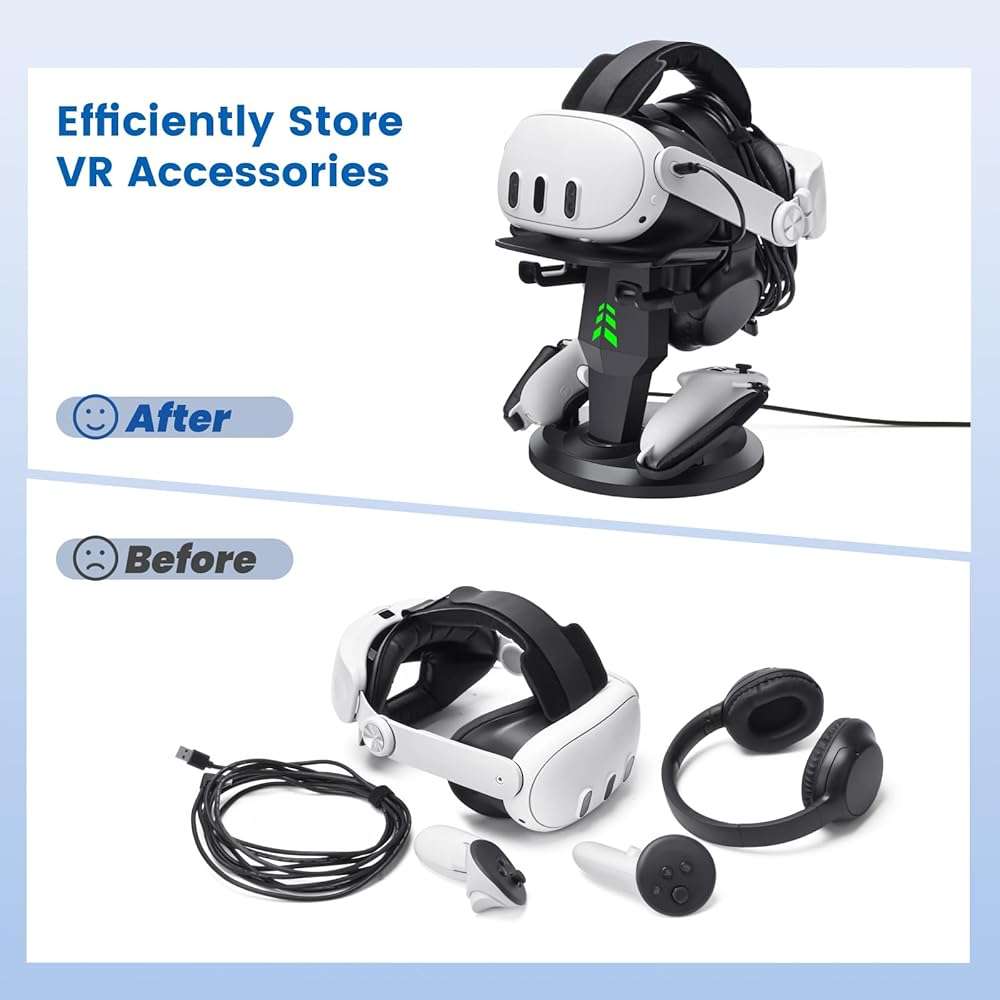 alcopanda VR Headset Charging Dock for Meta Quest 3/Quest 3S/Quest 2, VR Charging Stand for Quest 3 Accessories VR Stand Supports Charging Headset with Type C Cable and fit Controller with Cover - Image 4