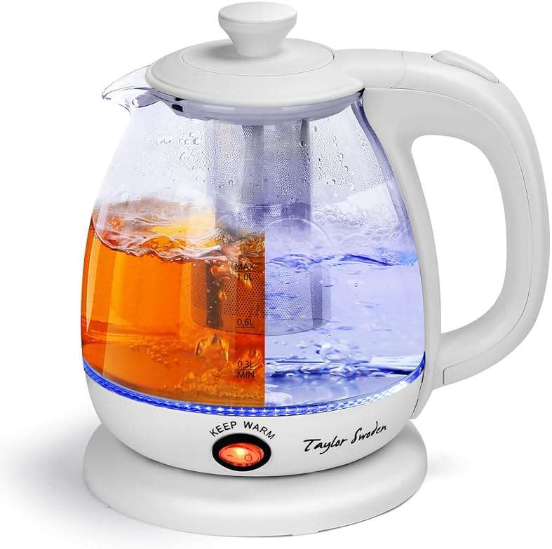 Taylor Swoden Electric Kettle With Tea Infuser, 1L Small Electric Kettle With Keep Warm, LED Light Hot Water Boiler & Heater For Coffee & Tea, Auto Shut-Off & Boil Dry Protection, Bpa Free, White - Image 1