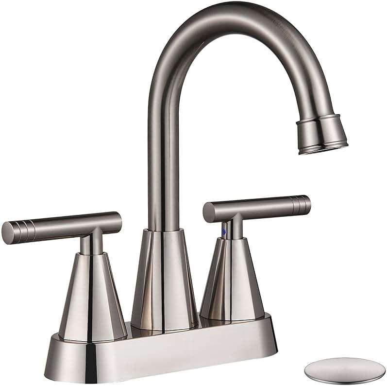 Cobbe 4 inch Brushed Nickel Bathroom Faucets with Pop up Drain and Two Supply Hoses, Lead-Free Stainless Steel 2 Handle Centerset Faucet for Vanity, RV - Image 1