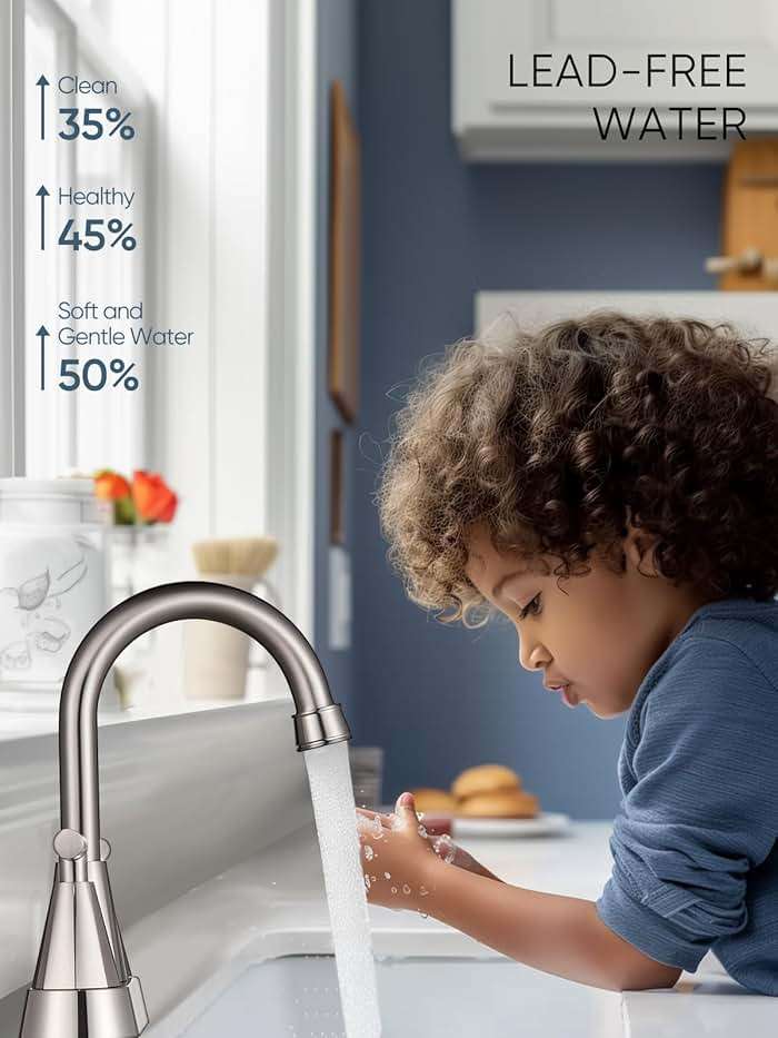 Cobbe 4 inch Brushed Nickel Bathroom Faucets with Pop up Drain and Two Supply Hoses, Lead-Free Stainless Steel 2 Handle Centerset Faucet for Vanity, RV - Image 2