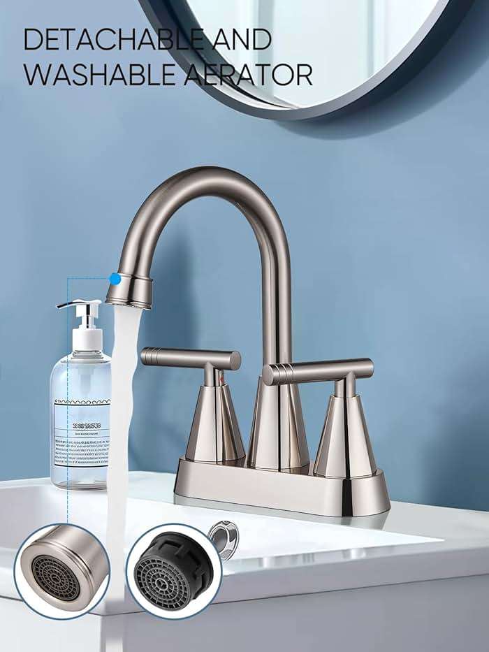 Cobbe 4 inch Brushed Nickel Bathroom Faucets with Pop up Drain and Two Supply Hoses, Lead-Free Stainless Steel 2 Handle Centerset Faucet for Vanity, RV - Image 5