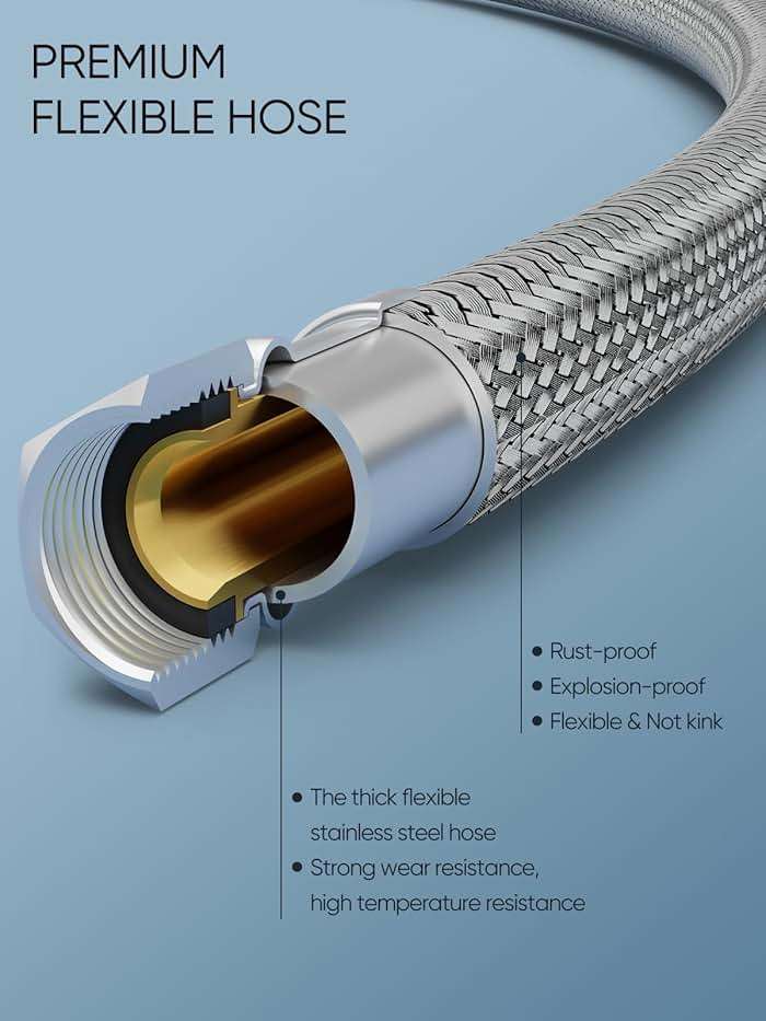 Cobbe 4 inch Brushed Nickel Bathroom Faucets with Pop up Drain and Two Supply Hoses, Lead-Free Stainless Steel 2 Handle Centerset Faucet for Vanity, RV - Image 6
