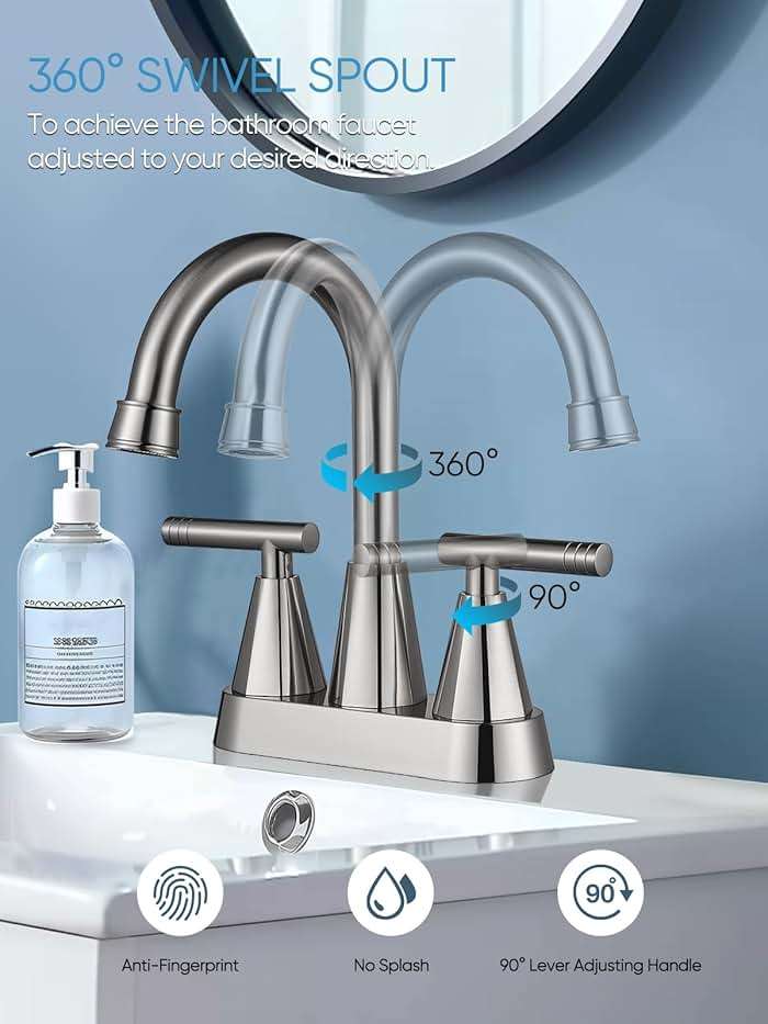Cobbe 4 inch Brushed Nickel Bathroom Faucets with Pop up Drain and Two Supply Hoses, Lead-Free Stainless Steel 2 Handle Centerset Faucet for Vanity, RV - Image 7