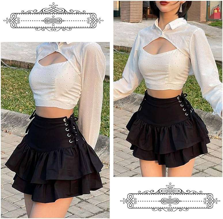 FEOYA Women Gothic Pleated Mini Skirt Punk High Waist A Line Skirt for Casual Party Cosplay - Image 5