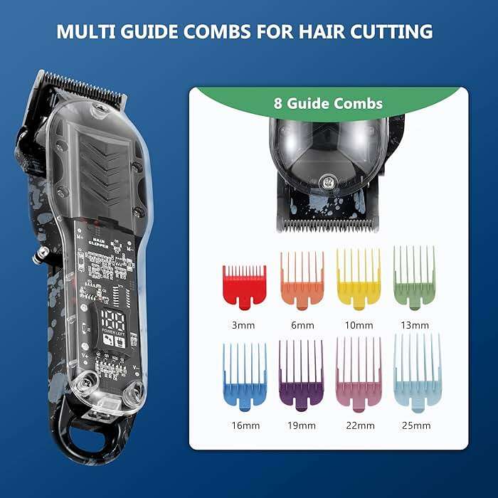 Tuanchuanrp Professional Hair Clippers for Men, Cordless Barber kit for Hair Cutting & Grooming, Hair Clippers Set for Barber Haircut with LED Display 8 Fade Taper Combs(Black) - Image 6