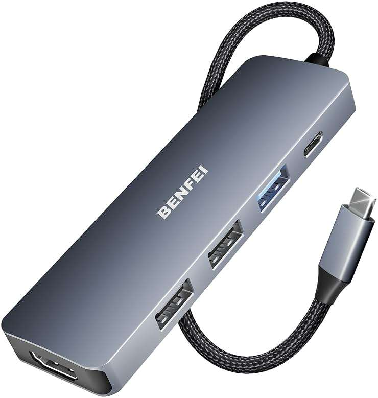 BENFEI USB C Hub 5-in-1 with 4K HDMI(Certified), 100W Power Delivery, 3 USB-A, Silicone Cable, Aluminum Case Compatible with MacBook Pro/Air, iPad Pro, iMac, iPhone 15 Pro/Pro Max, XPS, Thinkpad - Image 1