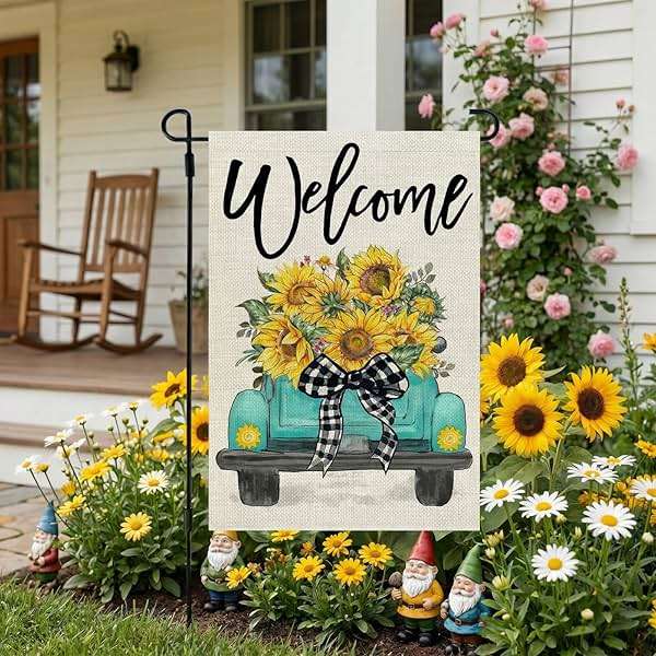 CROWNED BEAUTY Summer Garden Flag Sunflowers Truck 12x18 Inch Double Sided Small Burlap Welcome Holiday Seasonal Flag for Outside Yard Decoration - Image 2