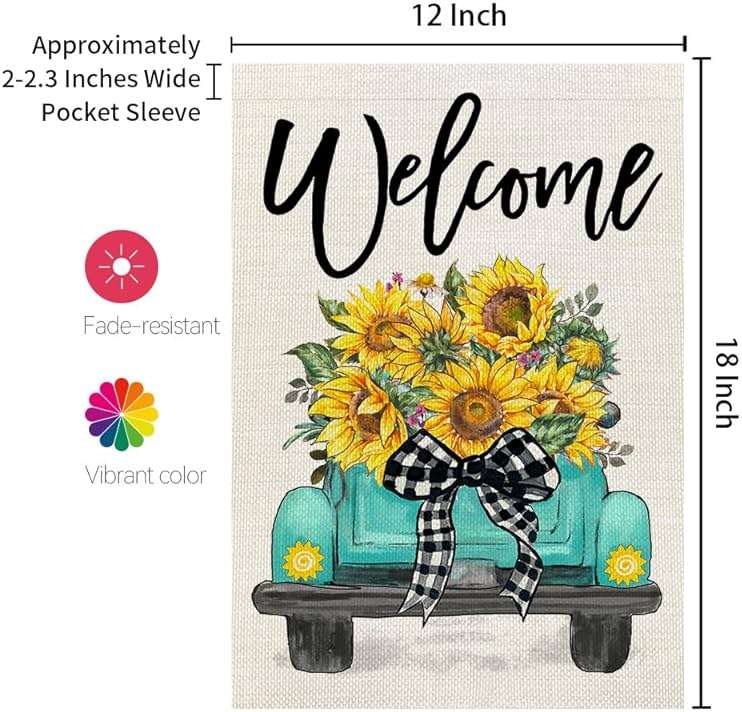CROWNED BEAUTY Summer Garden Flag Sunflowers Truck 12x18 Inch Double Sided Small Burlap Welcome Holiday Seasonal Flag for Outside Yard Decoration - Image 3