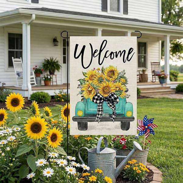 CROWNED BEAUTY Summer Garden Flag Sunflowers Truck 12x18 Inch Double Sided Small Burlap Welcome Holiday Seasonal Flag for Outside Yard Decoration - Image 4