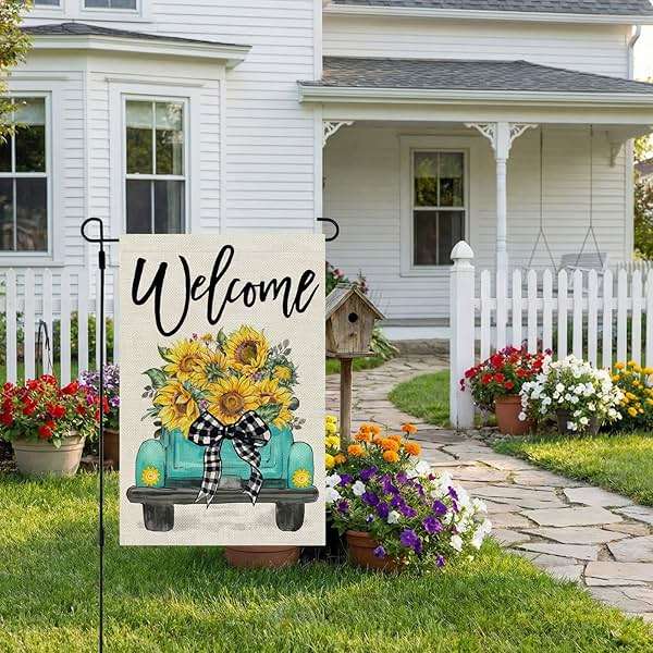 CROWNED BEAUTY Summer Garden Flag Sunflowers Truck 12x18 Inch Double Sided Small Burlap Welcome Holiday Seasonal Flag for Outside Yard Decoration - Image 5