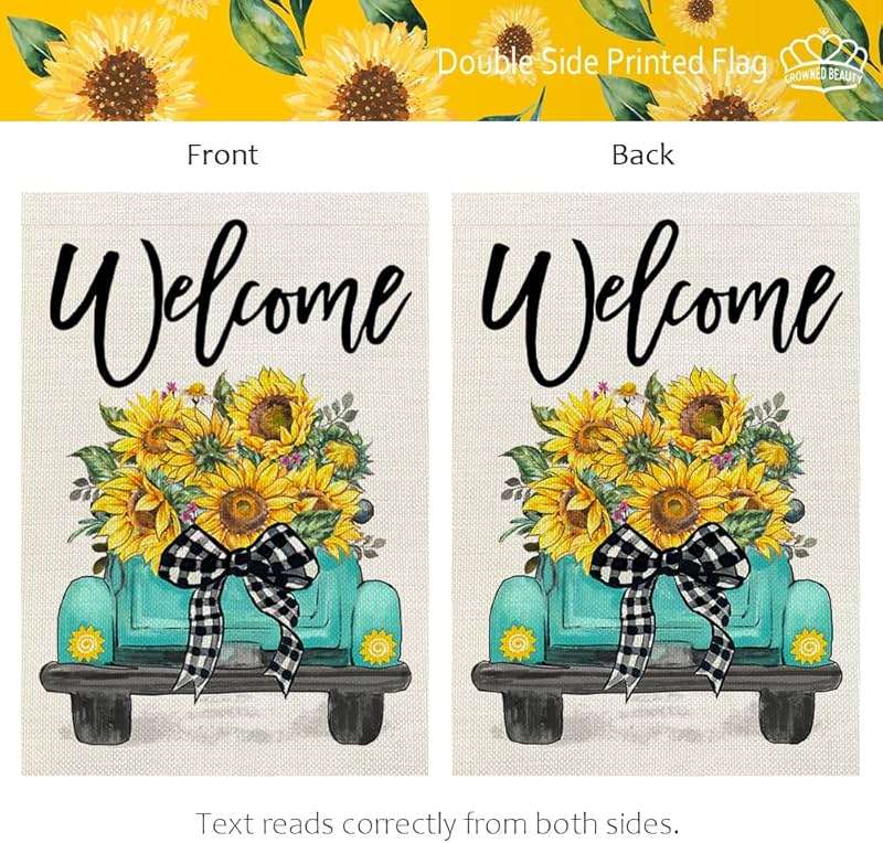 CROWNED BEAUTY Summer Garden Flag Sunflowers Truck 12x18 Inch Double Sided Small Burlap Welcome Holiday Seasonal Flag for Outside Yard Decoration - Image 6