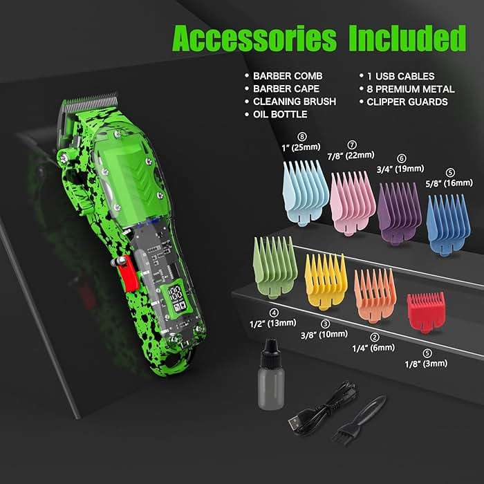 Tuanchuanrp Professional Hair Clippers for Men, Cordless Barber kit for Hair Cutting & Grooming, Hair Clippers Set for Barber Haircut with LED Display 8 Fade Taper Combs(Green) - Image 3