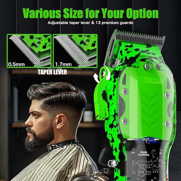 Tuanchuanrp Professional Hair Clippers for Men, Cordless Barber kit for Hair Cutting & Grooming, Hair Clippers Set for Barber Haircut with LED Display 8 Fade Taper Combs(Green) - Image 7