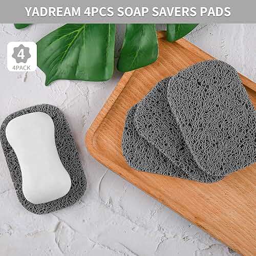 Yadream 4 Pack Gray BPA-Free Soap Savers Pads, Non-Slip Soap Holder, Self-Draining Soap Bars Holder, Suitable for Kitchen Bathroom Shower Travel Hotel - Image 5