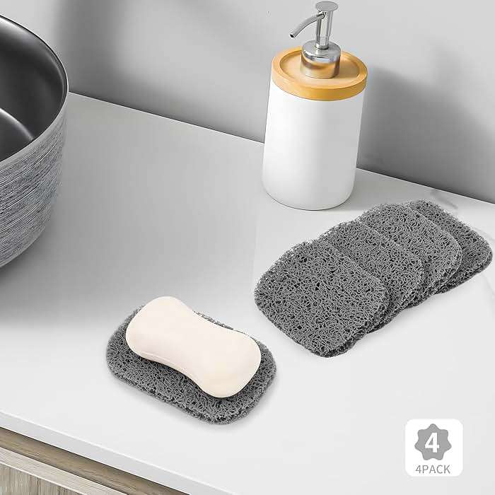Yadream 4 Pack Gray BPA-Free Soap Savers Pads, Non-Slip Soap Holder, Self-Draining Soap Bars Holder, Suitable for Kitchen Bathroom Shower Travel Hotel - Image 6