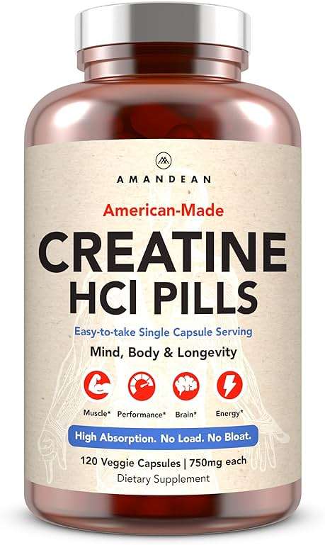 AMANDEAN Creatine HCl Pills. American Made CON-CRET. 120 Capsules, 4-Month Supply. 7X Concentrated vs Monohydrate. No Bloat. Brain Health, Muscle, Energy & Recovery for Women & Men. No Loading Phase. - Image 1