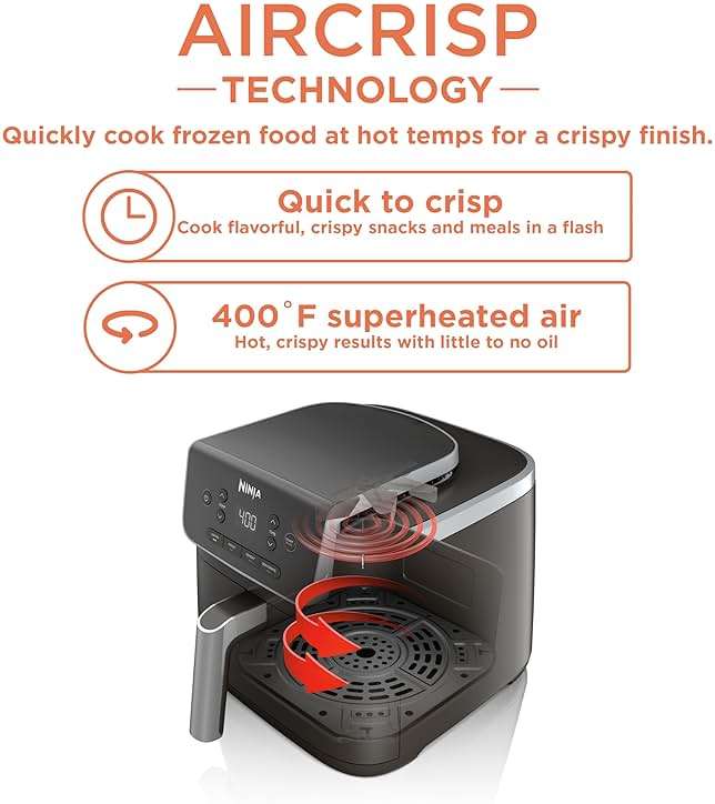 Ninja | Air Fryer | 4-in-1 Pro Air Fry, Roast, Reheat, Dehydrate | 5QT Capacity fits up to 4lbs of French Fries | 400F Max Temp | Nonstick Basket & Crisper Plate | 120V | Grey | AF141 - Image 2