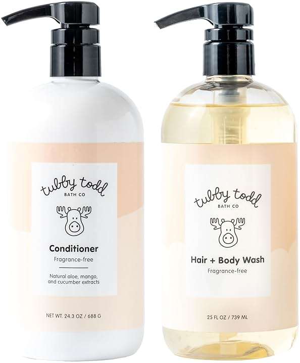 TUBBY TODD Hair Duo - Baby Shampoo and Conditioner Set - Gentle & Moisturizing Hair Care - Hypoallergenic, Non-Irritating - For Newborns, Toddlers & Kids - 25 Fl Oz & 24.3 Fl Oz - Fragrance-Free - Image 1