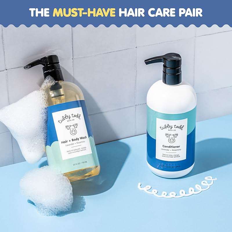 TUBBY TODD Hair Duo - Baby Shampoo and Conditioner Set - Gentle & Moisturizing Hair Care - Hypoallergenic, Non-Irritating - For Newborns, Toddlers & Kids - 25 Fl Oz & 24.3 Fl Oz - Fragrance-Free - Image 2