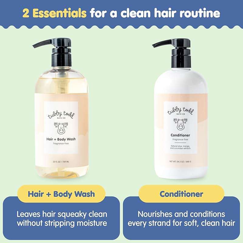 TUBBY TODD Hair Duo - Baby Shampoo and Conditioner Set - Gentle & Moisturizing Hair Care - Hypoallergenic, Non-Irritating - For Newborns, Toddlers & Kids - 25 Fl Oz & 24.3 Fl Oz - Fragrance-Free - Image 3