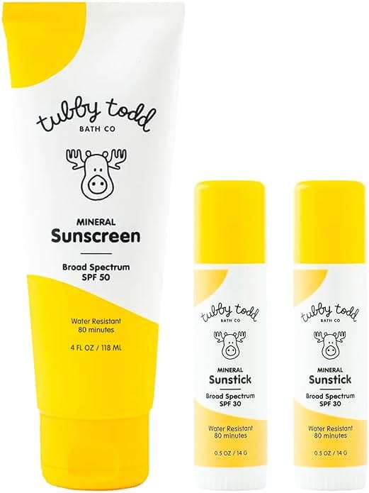Tubby Todd Face and Body Mineral Sunscreen Kit for Baby, Toddler and Kids - Sunscreen 4 Fl Oz and Sunstick 0.5 Oz Duo Bundle - Fragrance-Free - Image 1