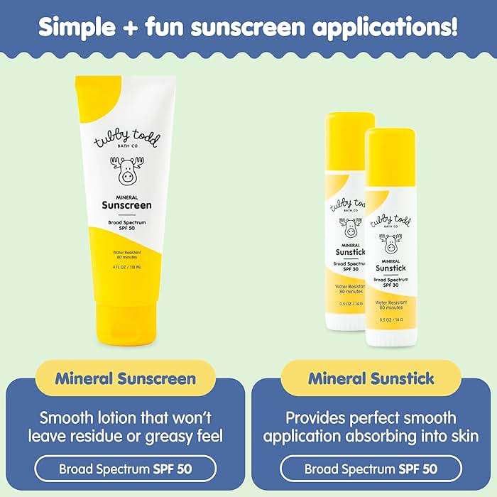 Tubby Todd Face and Body Mineral Sunscreen Kit for Baby, Toddler and Kids - Sunscreen 4 Fl Oz and Sunstick 0.5 Oz Duo Bundle - Fragrance-Free - Image 3