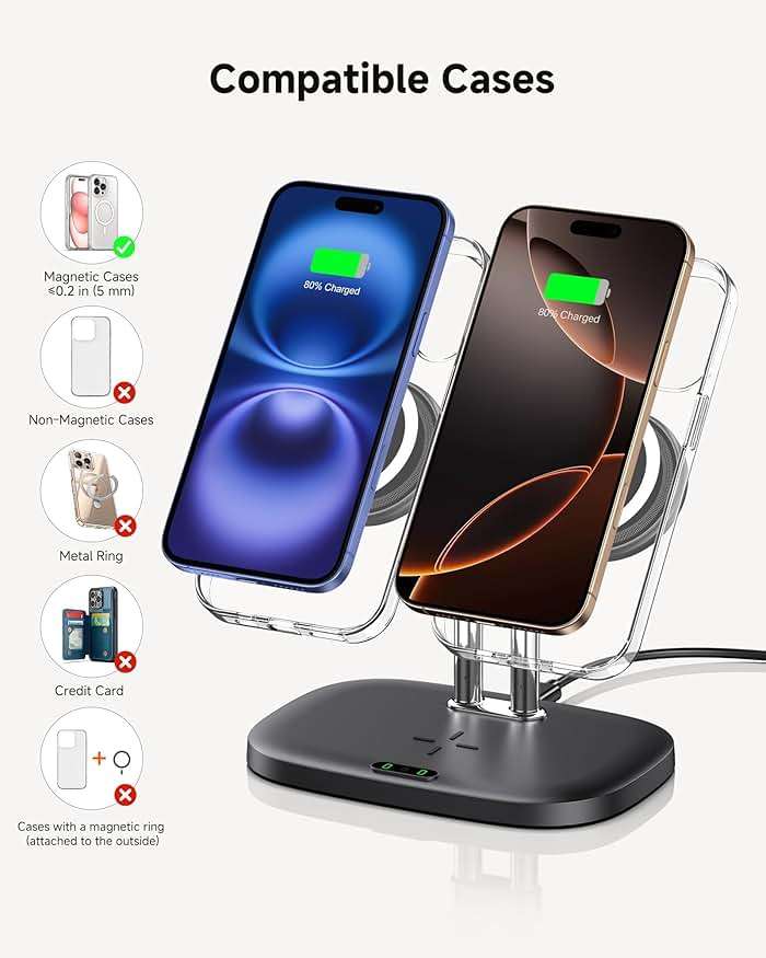 SwanScout Wireless Charger for iPhone Air/17, SwanScout 706M, Dual Magnetic Charger for iPhone 16/15/14/13/12 Series, Charging Station for AirPods Pro 3/2, AirPods 4/3rd (Black) - Image 4