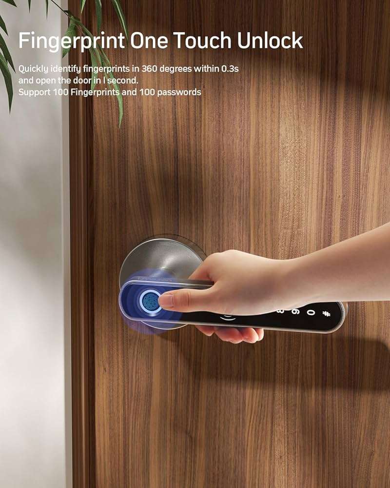 TMEZON Smart Door Lock Fingerprint, Keyless Entry Door Lock with Handle, APP/IC Cards/Codes/Keys/Fingerprints Biometric Electronic Keyless Entry Lock for Bedroom Home Hotel Office - Image 2