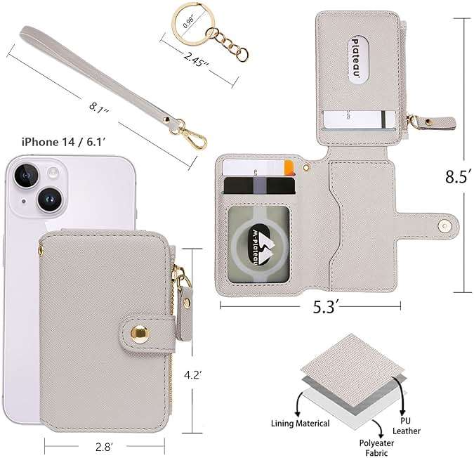 M-Plateau Wallet, Womens card Holder Leather Keychain Wallet With Zipper Coin Pocket ID Window Wrist Strap Gift Box (Beige) - Image 3