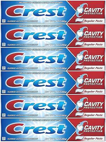 Crest Fluoride Anticavity Toothpaste, 6-Pack Regular Paste, 2.4 Oz Toothpaste Tubes, Clinically Proven Oral Care, Cavity Protection Tooth Paste, Freshens Breath, Healthy Teeth and Gums - Image 1
